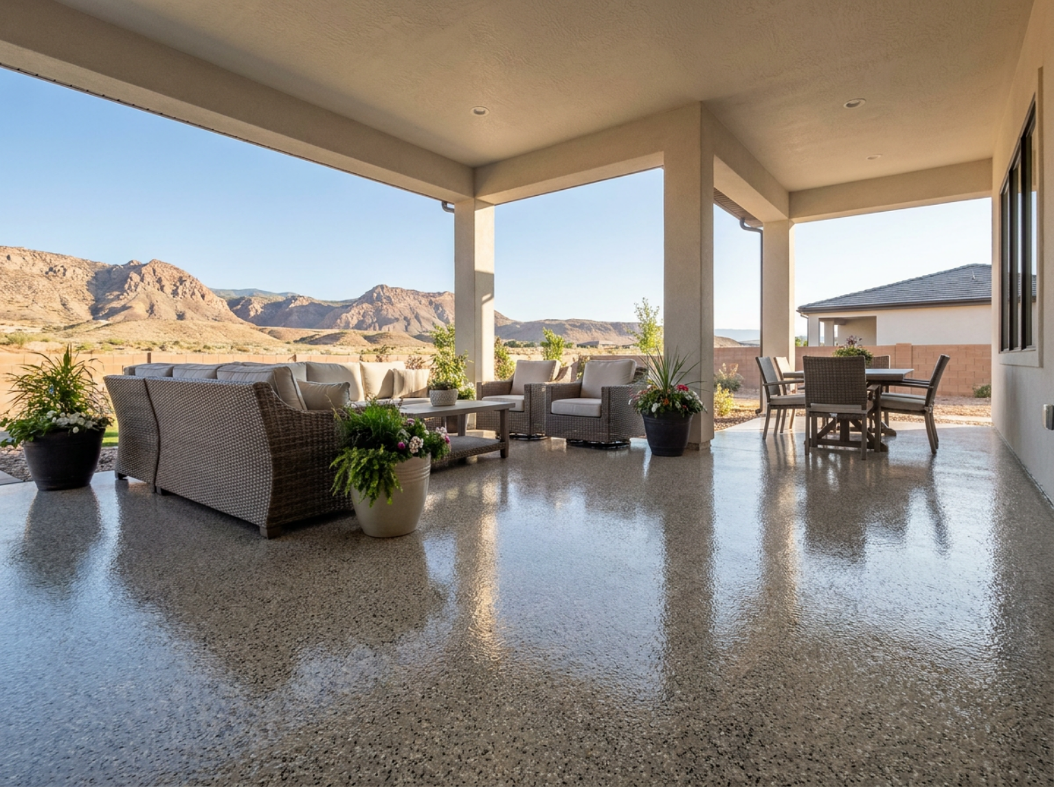 Epoxy flake floor by Bluestone Surfaces: Torginol Granite