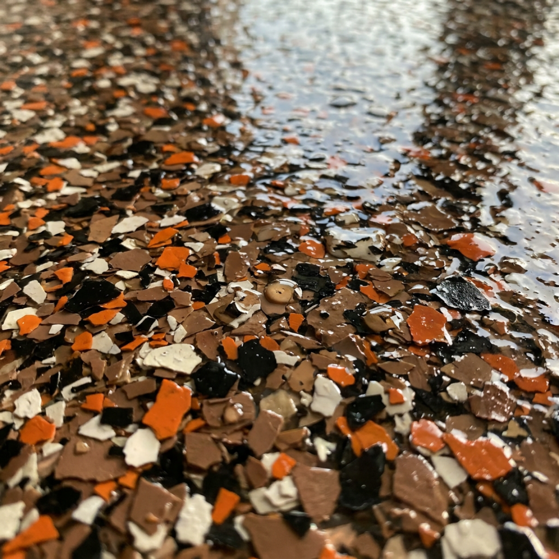 Epoxy flake floor by Bluestone Surfaces: Outback Macro Detail