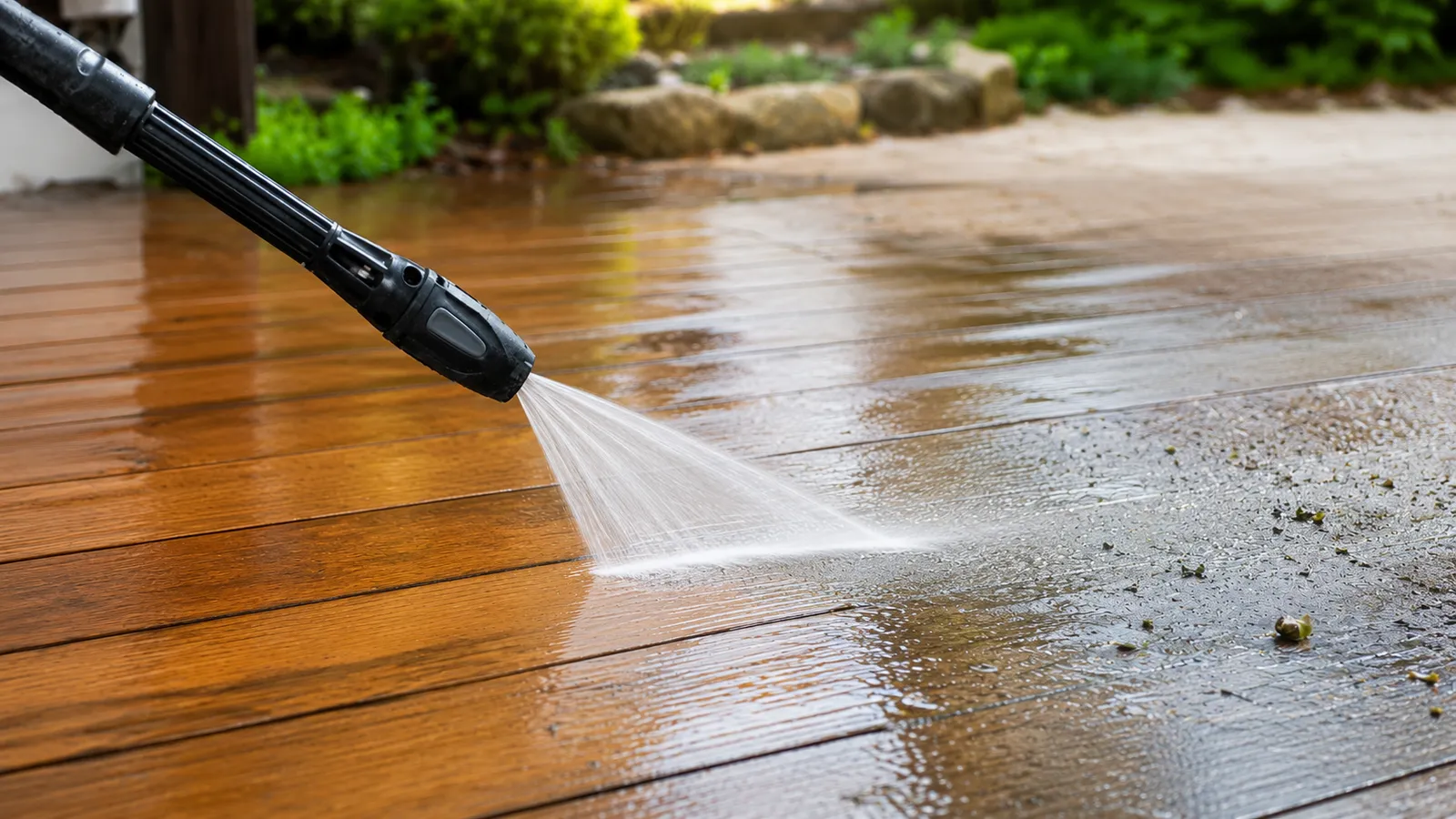 Pressure washing a concrete driveway