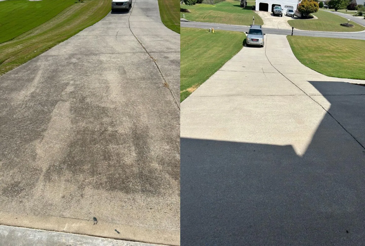 Before and after of a cleaned concrete surface
