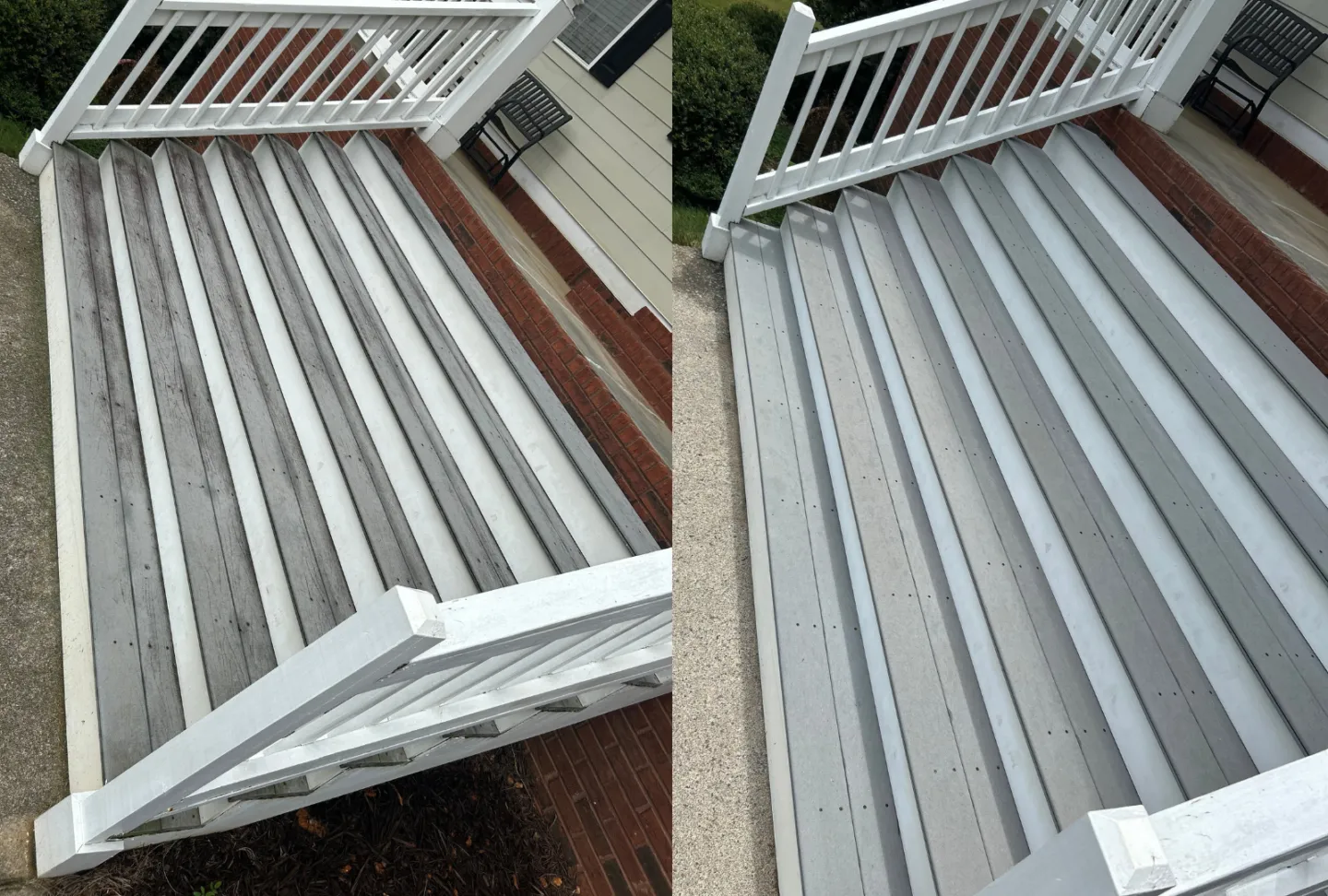 Before and after of a deck cleaning