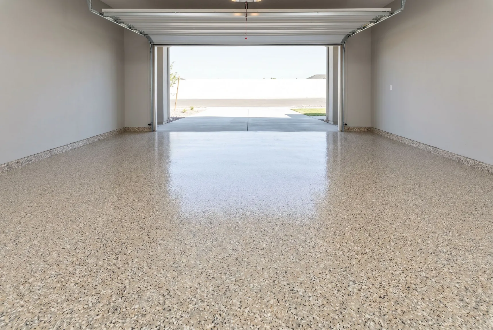 Garage floor finished with an epoxy flake coating