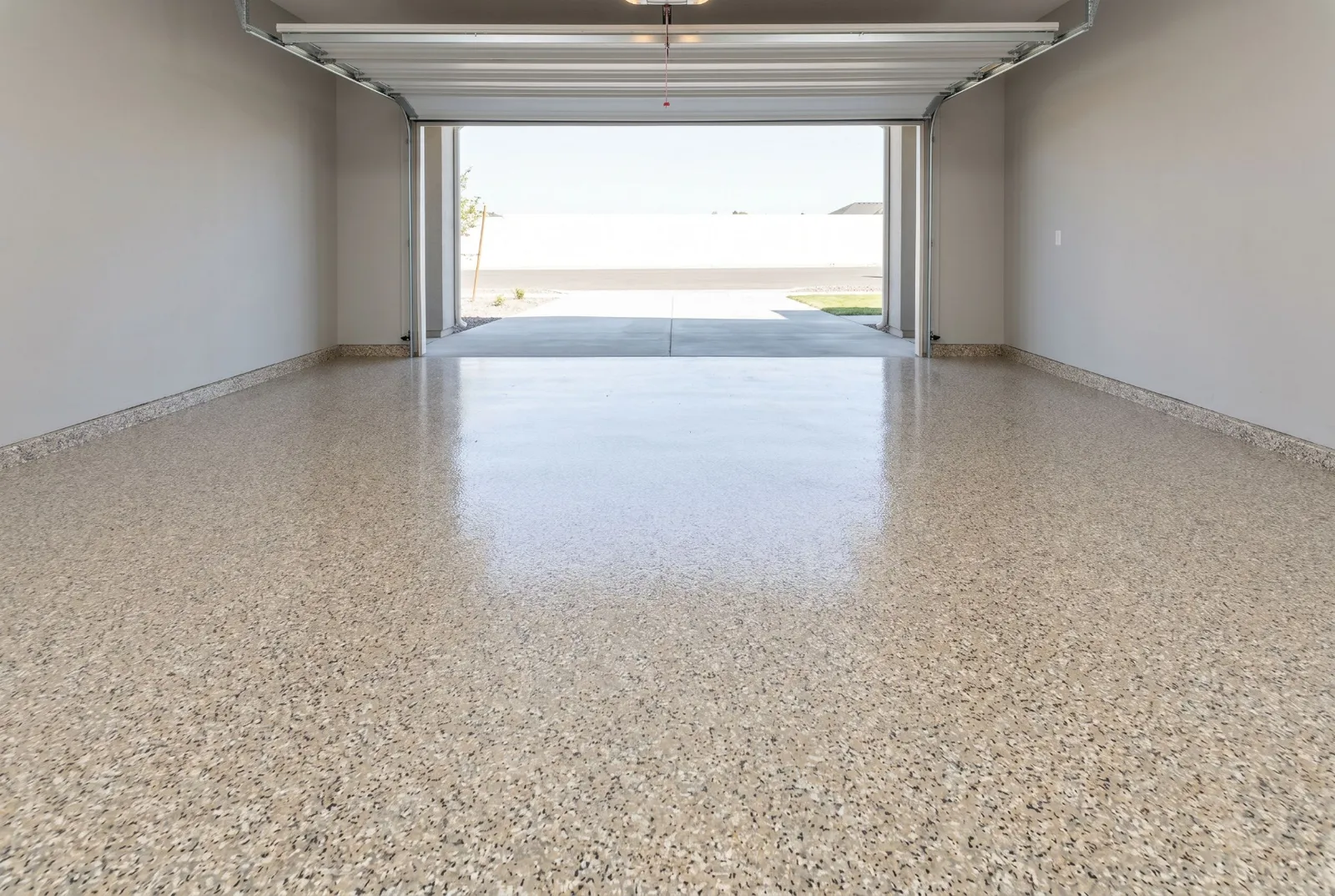 Garage floor finished with an epoxy flake coating