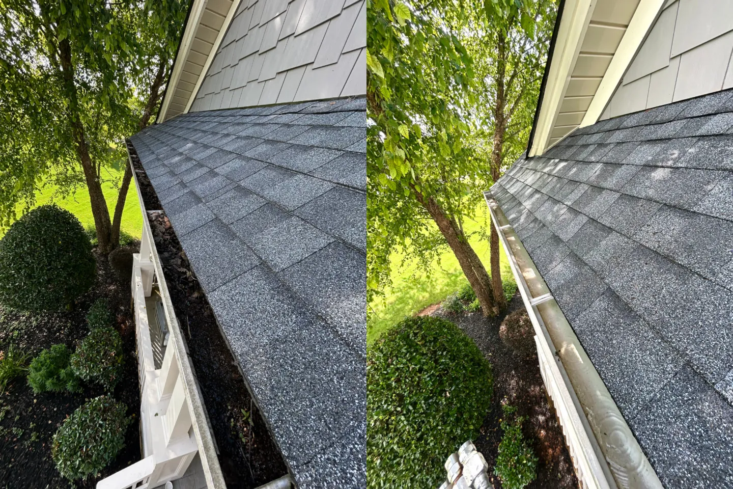 Before and after of gutter brightening
