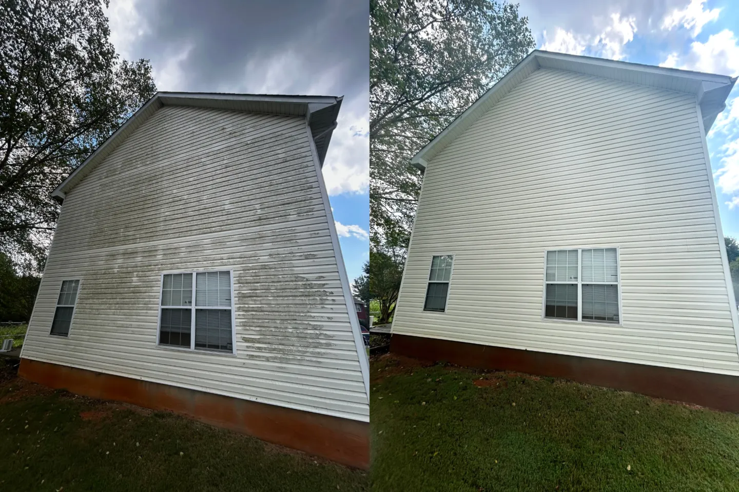 Before and after of soft washed siding